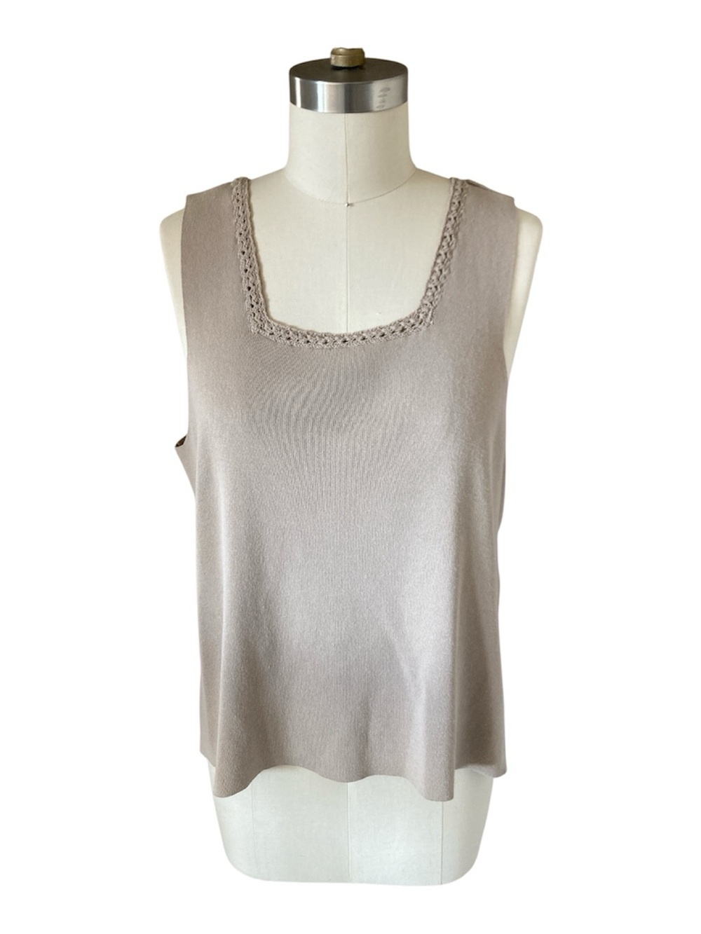 Coldwater Creek Taupe Square Neck Crochet Trim Tank Top